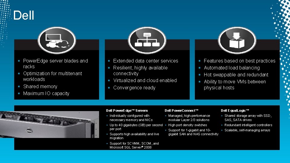 Dell § Power. Edge server blades and racks § Optimization for multitenant workloads §