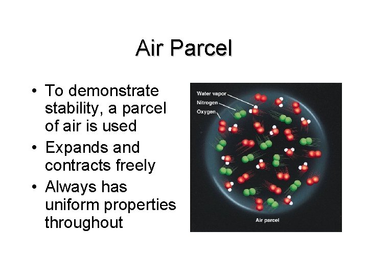 Air Parcel • To demonstrate stability, a parcel of air is used • Expands