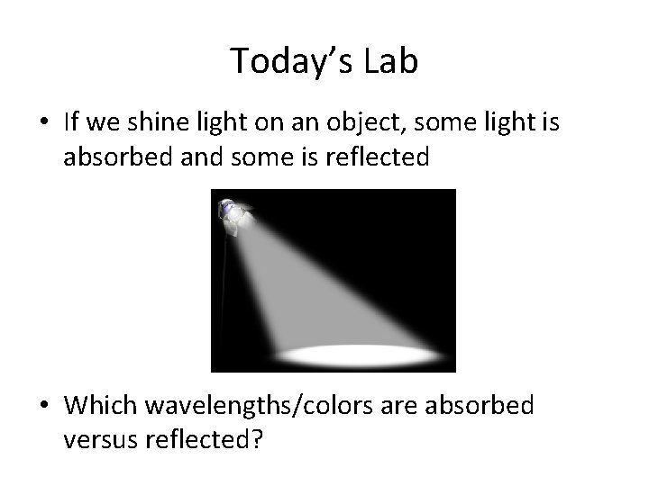 Today’s Lab • If we shine light on an object, some light is absorbed Today’s Lab • If we shine light on an object, some light is absorbed