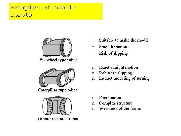 Examples of mobile robots • • • Suitable to make the model Smooth motion