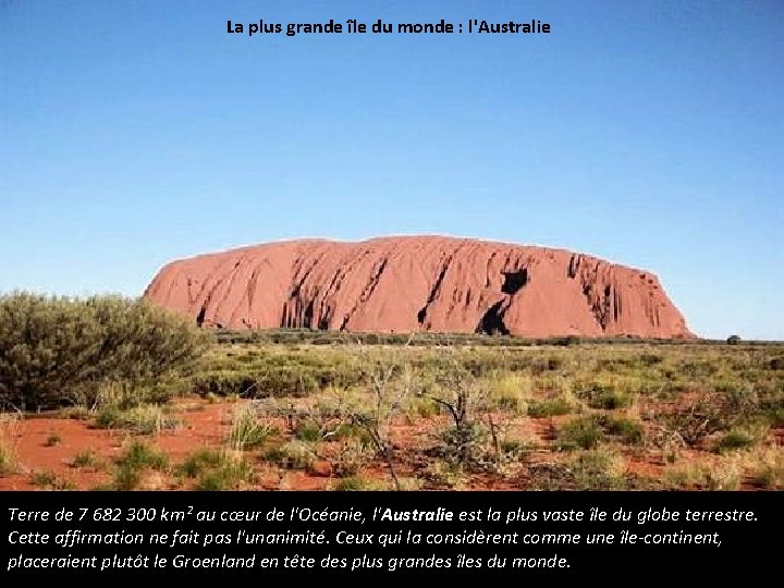 La plus grande île du monde : l'Australie Terre de 7 682 300 km²