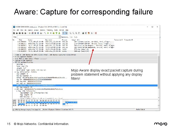Aware: Capture for corresponding failure Mojo Aware display exact packet capture during problem statement