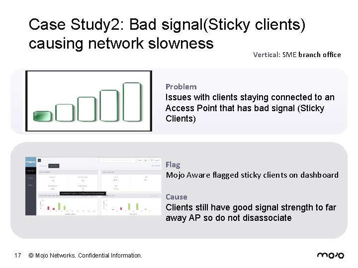 Case Study 2: Bad signal(Sticky clients) causing network slowness Vertical: SME branch office Problem