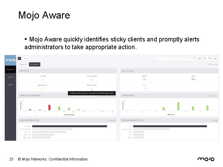 Mojo Aware • Mojo Aware quickly identifies sticky clients and promptly alerts administrators to