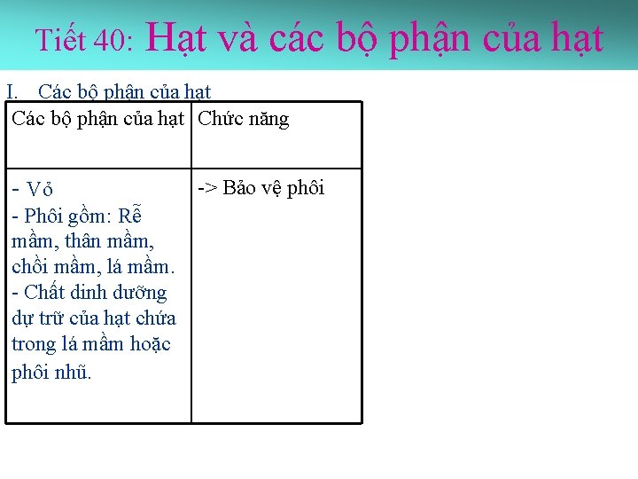 Tiết 40: Hạt và các bộ phận của hạt I. Các bộ phận của