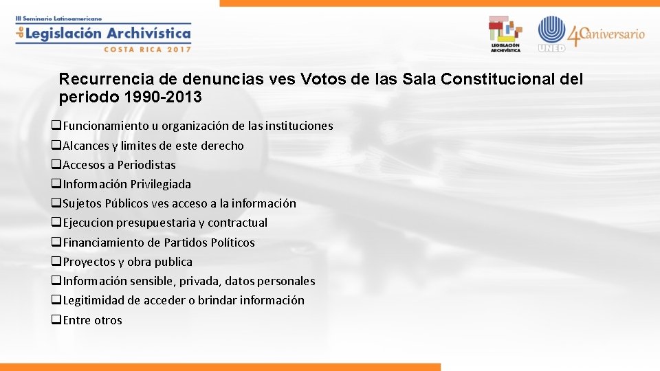 Recurrencia de denuncias ves Votos de las Sala Constitucional del periodo 1990 -2013 q