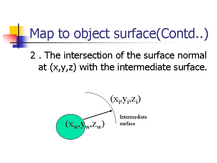 Map to object surface(Contd. . ) 2. The intersection of the surface normal at