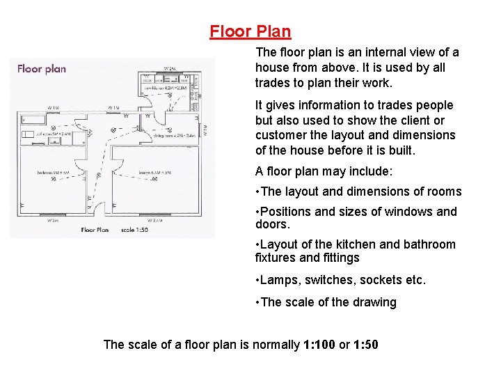 Floor Plan The floor plan is an internal view of a house from above.