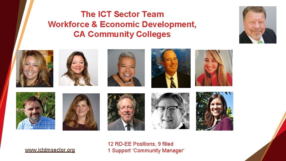 The ICT Sector Team Workforce & Economic Development, CA Community Colleges www. ictdmsector. org