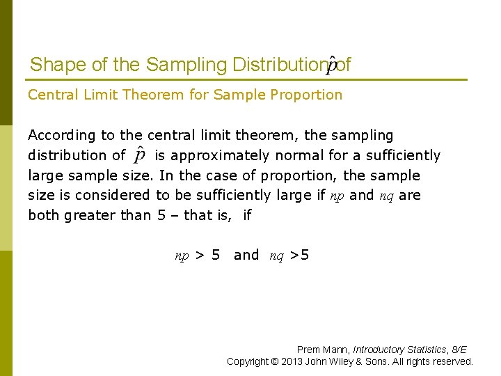 Shape of the Sampling Distribution of Central Limit Theorem for Sample Proportion According to