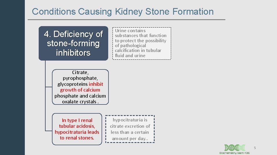 Conditions Causing Kidney Stone Formation 4. Deficiency of stone-forming inhibitors Urine contains substances that