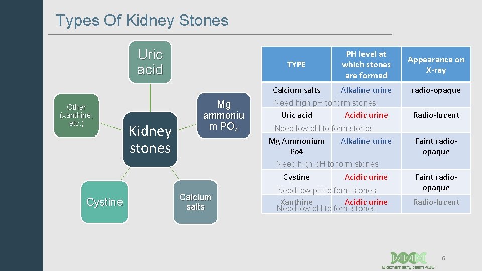 Types Of Kidney Stones Uric acid Other (xanthine, etc. ) Kidney stones Mg ammoniu