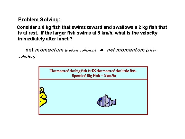  Problem Solving: Consider a 8 kg fish that swims toward and swallows a