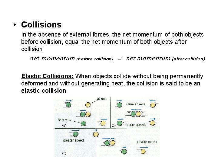 • Collisions In the absence of external forces, the net momentum of both  • Collisions In the absence of external forces, the net momentum of both