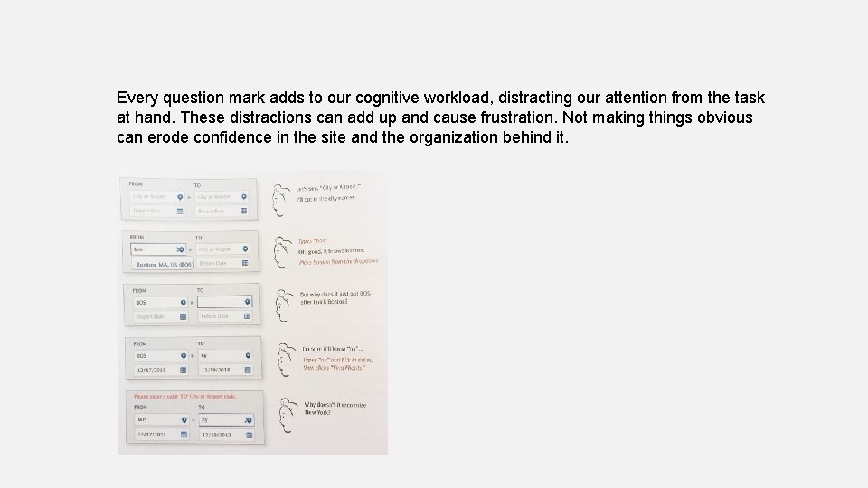 Every question mark adds to our cognitive workload, distracting our attention from the task
