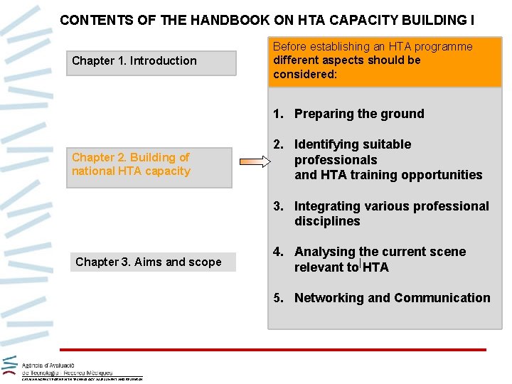 CONTENTS OF THE HANDBOOK ON HTA CAPACITY BUILDING I Chapter 1. Introduction Before establishing