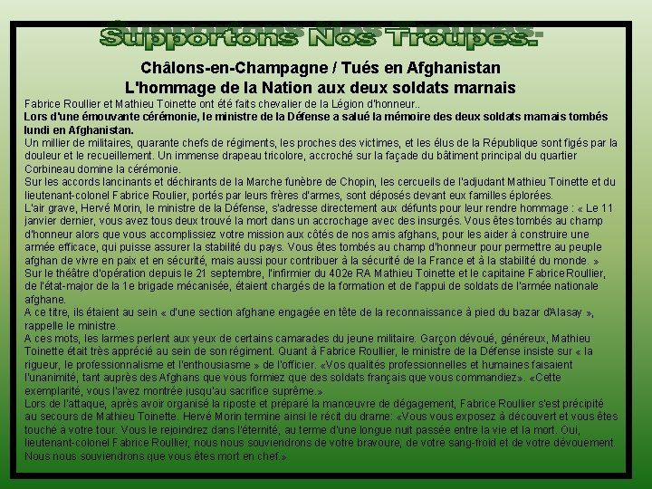 Châlons-en-Champagne / Tués en Afghanistan L'hommage de la Nation aux deux soldats marnais Fabrice