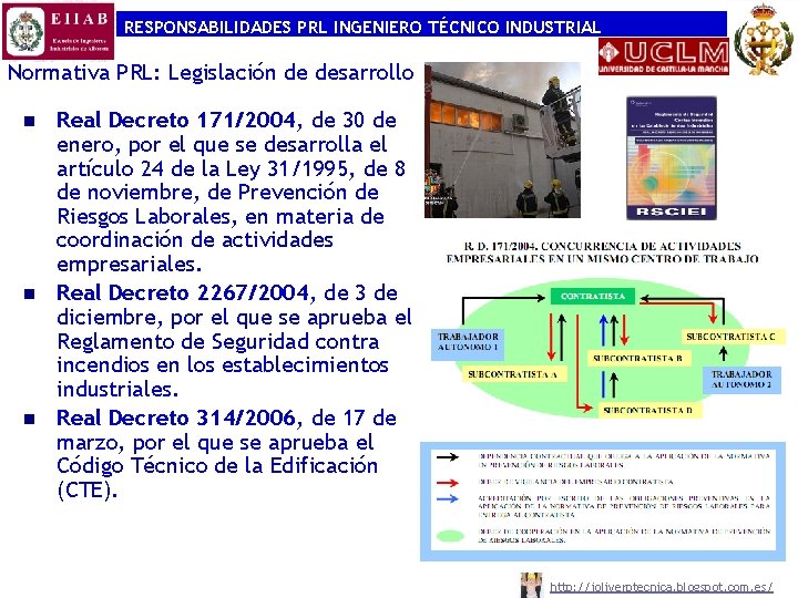 RESPONSABILIDADES PRL INGENIERO TÉCNICO INDUSTRIAL Normativa PRL: Legislación de desarrollo n n n Real