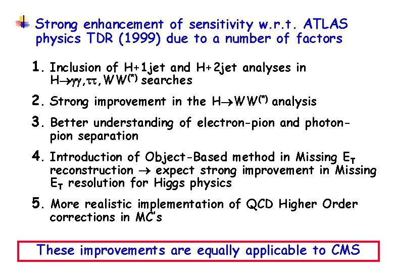 Strong enhancement of sensitivity w. r. t. ATLAS physics TDR (1999) due to a