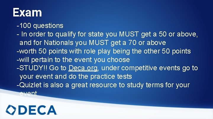 Exam -100 questions - In order to qualify for state you MUST get a