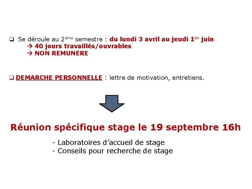 q Se déroule au 2ème semestre : du lundi 3 avril au jeudi 1