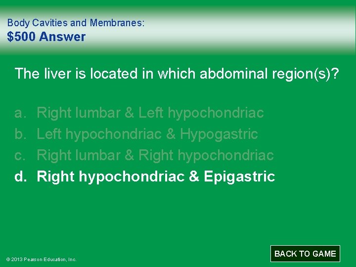 Body Cavities and Membranes: $500 Answer The liver is located in which abdominal region(s)?