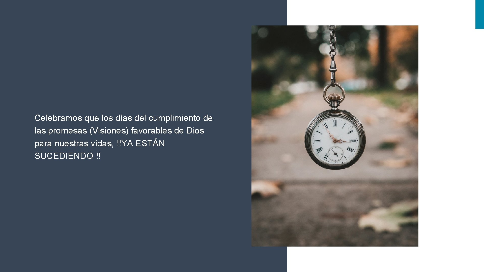 Celebramos que los días del cumplimiento de las promesas (Visiones) favorables de Dios para