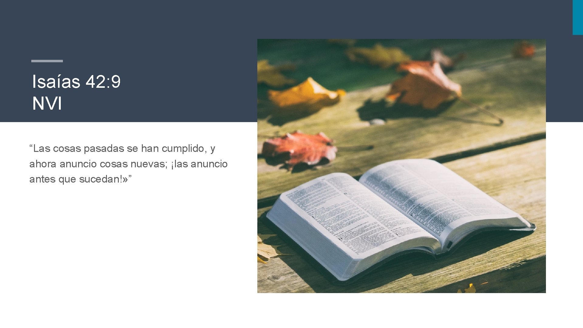 Isaías 42: 9 NVI “Las cosas pasadas se han cumplido, y ahora anuncio cosas