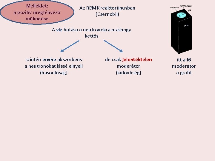 Melléklet: a pozitív üregtényező működése Az RBMK reaktortípusban (Csernobil) A víz hatása a neutronokra
