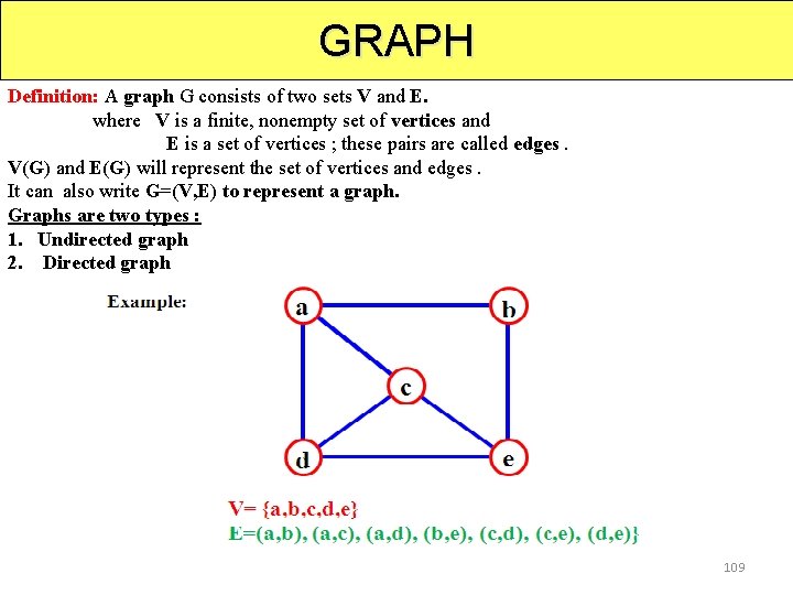 GRAPH Definition: A graph G consists of two sets V and E. where V
