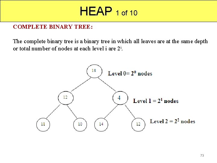 HEAP 1 of 10 COMPLETE BINARY TREE: The complete binary tree is a binary