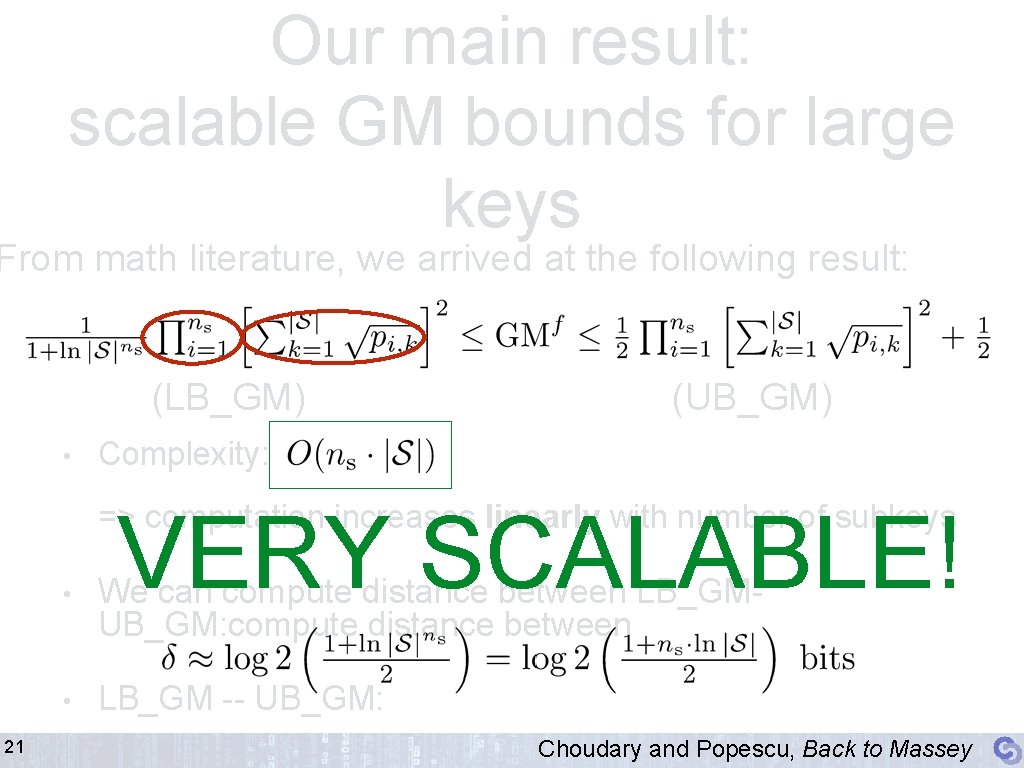 Our main result: scalable GM bounds for large keys From math literature, we arrived