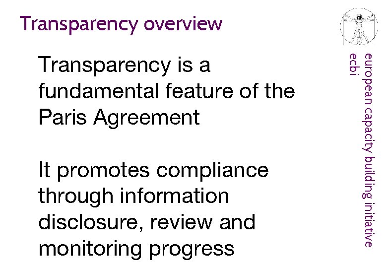 Transparency overview It promotes compliance through information disclosure, review and monitoring progress european capacity