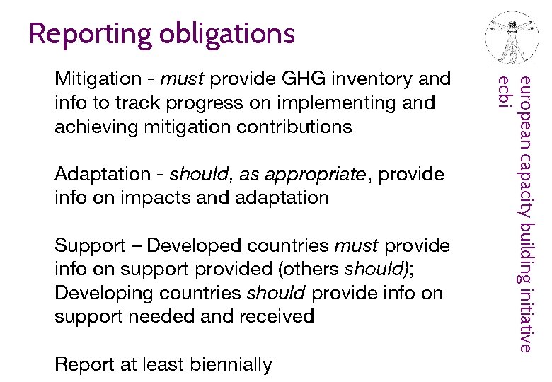 Reporting obligations Adaptation - should, as appropriate, provide info on impacts and adaptation Support