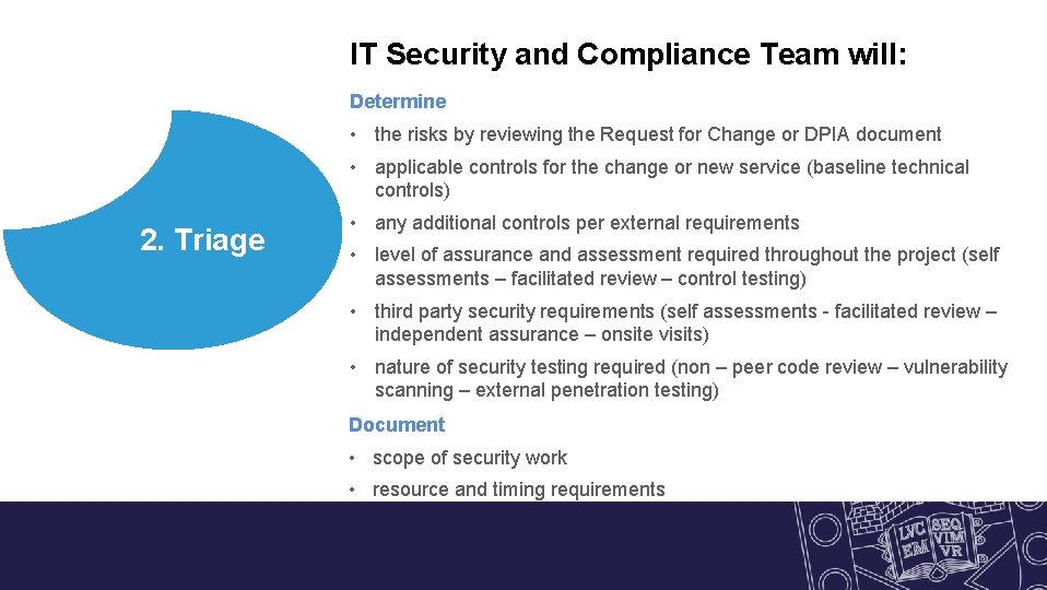 IT Security and Compliance Team will: Determine • the risks by reviewing the Request