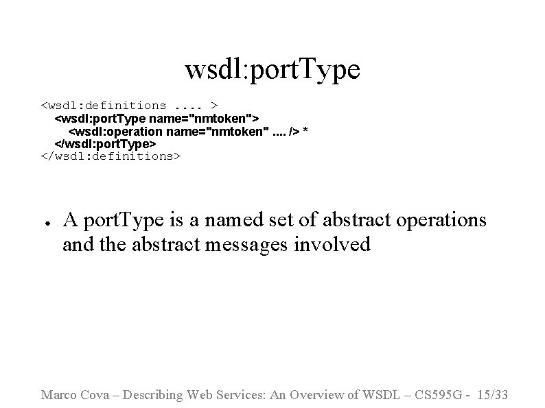 wsdl: port. Type <wsdl: definitions. . > <wsdl: port. Type name="nmtoken"> <wsdl: operation name="nmtoken".