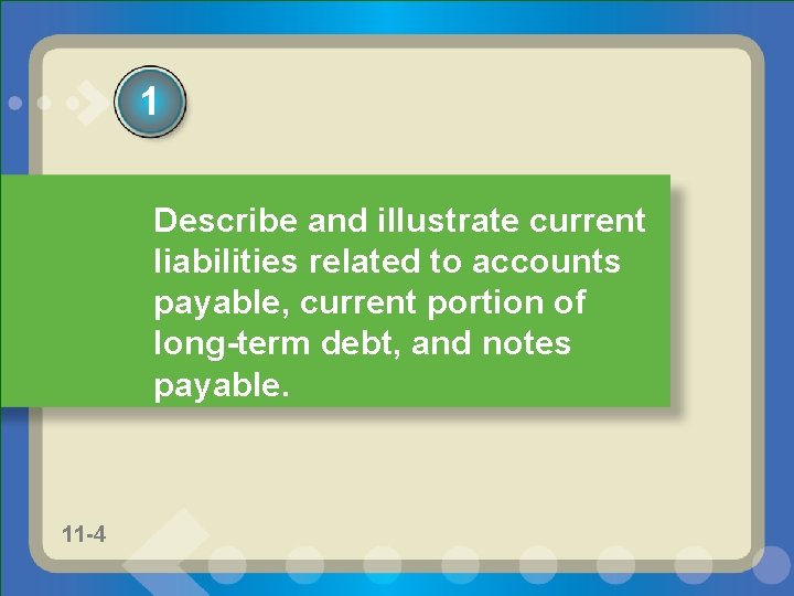1 Describe and illustrate current liabilities related to accounts payable, current portion of long-term