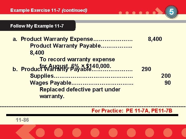 5 Example Exercise 11 -7 (continued) Follow My Example 11 -7 a. Product Warranty