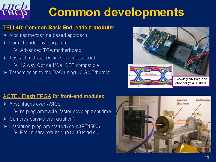 Common developments TELL 40: Common Back-End readout module: Ø Modular mezzanine-based approach Ø Format