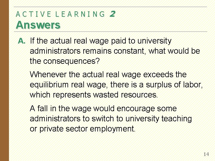 ACTIVE LEARNING 2 Answers A. If the actual real wage paid to university administrators