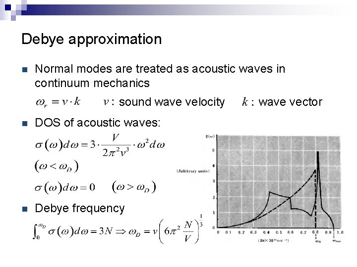 Debye approximation n Normal modes are treated as acoustic waves in continuum mechanics sound
