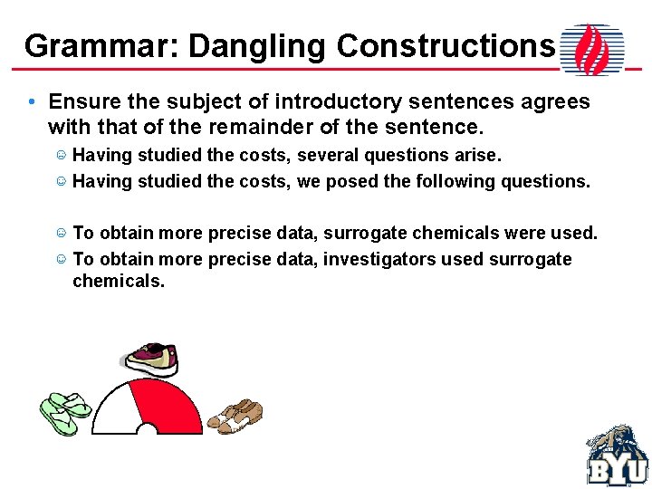 Grammar: Dangling Constructions • Ensure the subject of introductory sentences agrees with that of