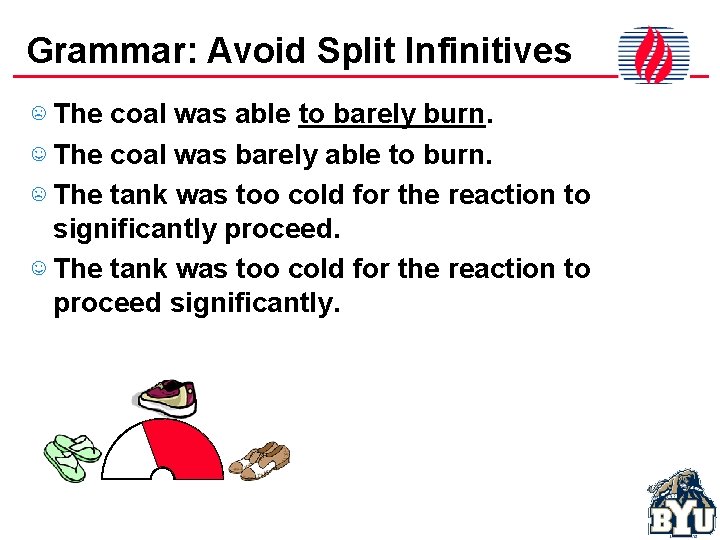 Grammar: Avoid Split Infinitives ☹ The coal was able to barely burn. ☺ The