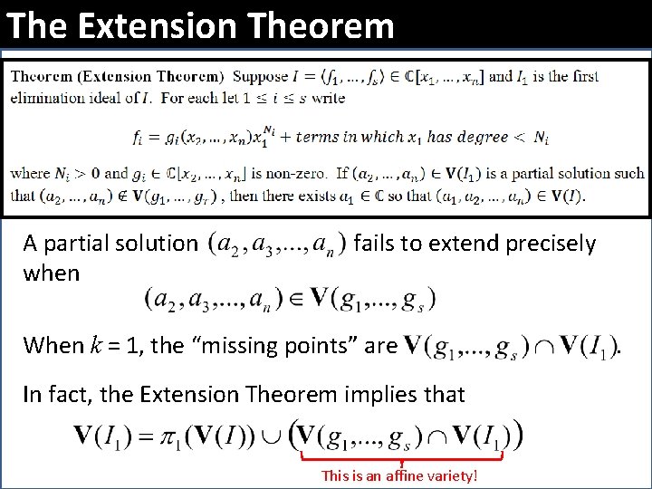 The Extension Theorem A partial solution when fails to extend precisely When k =