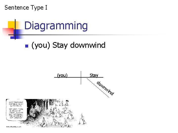 Sentence Type I Diagramming n (you) Stay downwind (you) Stay__ do wn w ind