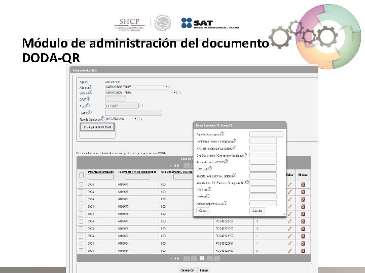 Módulo de administración del documento DODA-QR 