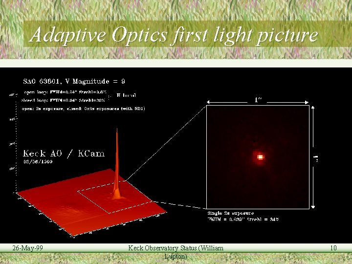 Adaptive Optics first light picture 26 -May-99 Keck Observatory Status (William Lupton) 10 