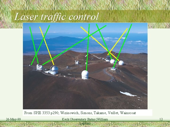Laser traffic control From SPIE 3353 p 290; Wizinowich, Simons, Takame, Veillet, Wainscoat 26