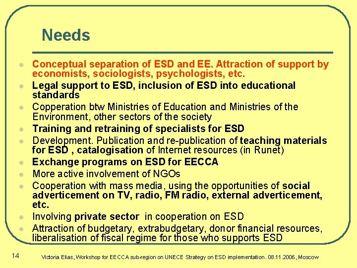 Needs l l l l l 14 Conceptual separation of ESD and EE. Attraction