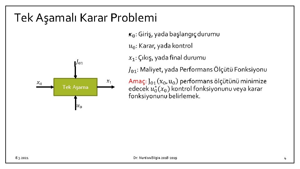 Tek Aşamalı Karar Problemi • Tek Aşama 8. 3. 2021 Dr. Nurdan Bilgin 2018